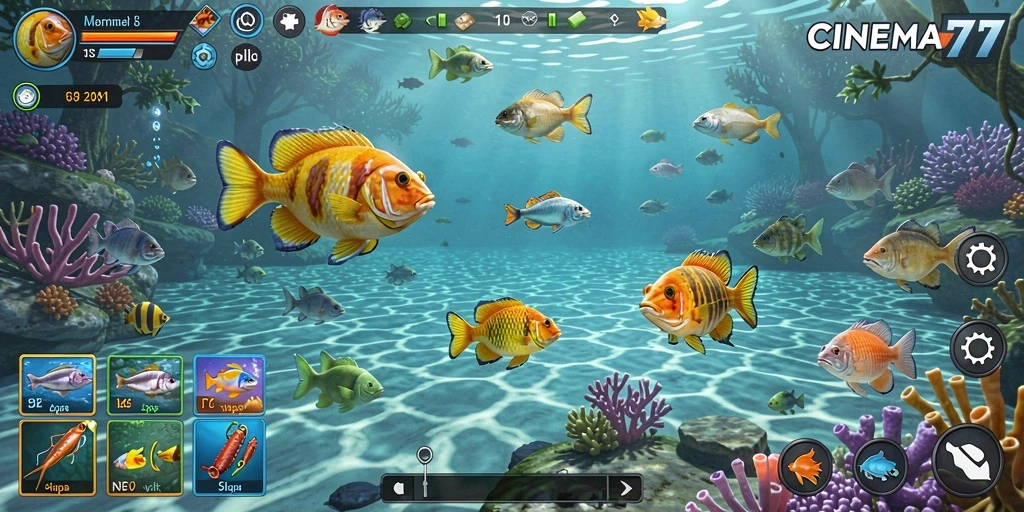 Screenshot utama CINEMA77 menunjukkan gameplay memancing yang seru dan grafis yang menakjubkan.