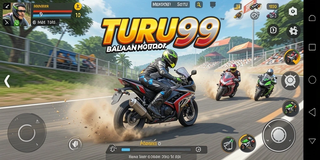 Tampilan seru dari gameplay balapan motor di TURU99.